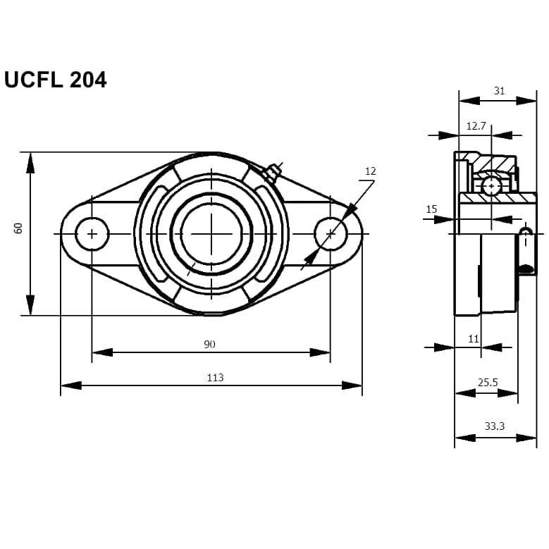 Схема подшипника UCFL 204
